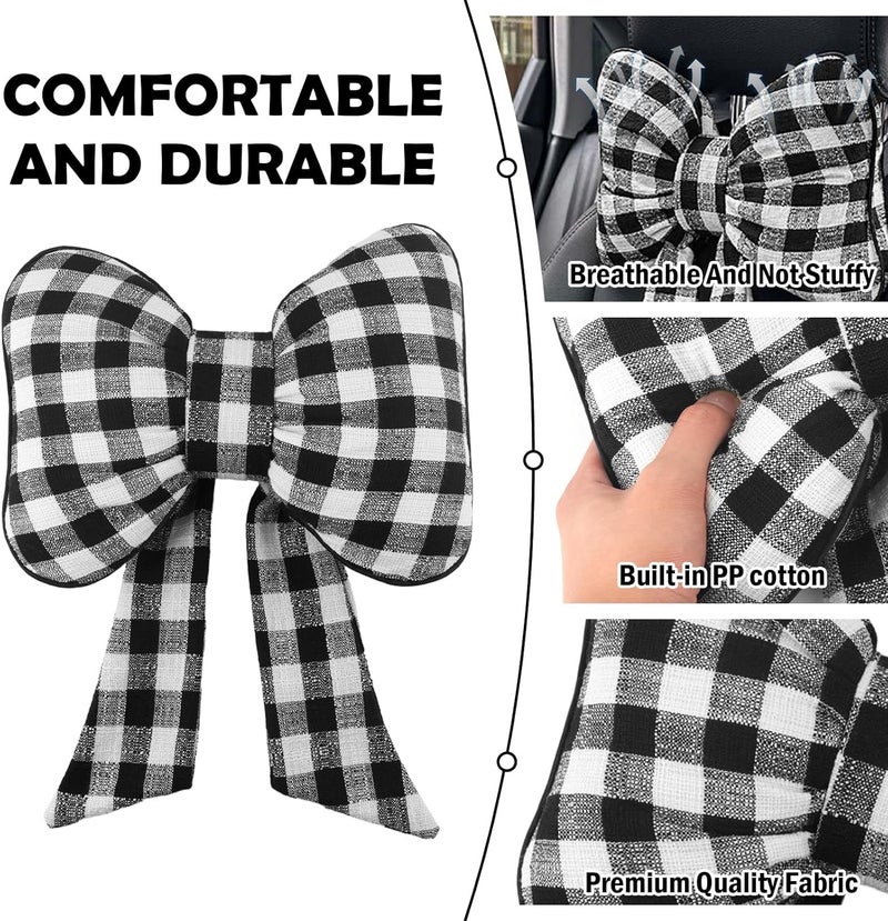 Figpade 2026 New Bow Car Neck Pillow,Stylish Car Headrest Pillow with Black & White Check for Cars Decorations,Breathable Comfortable Neck Pillows for Cars as Halloween - Image 3